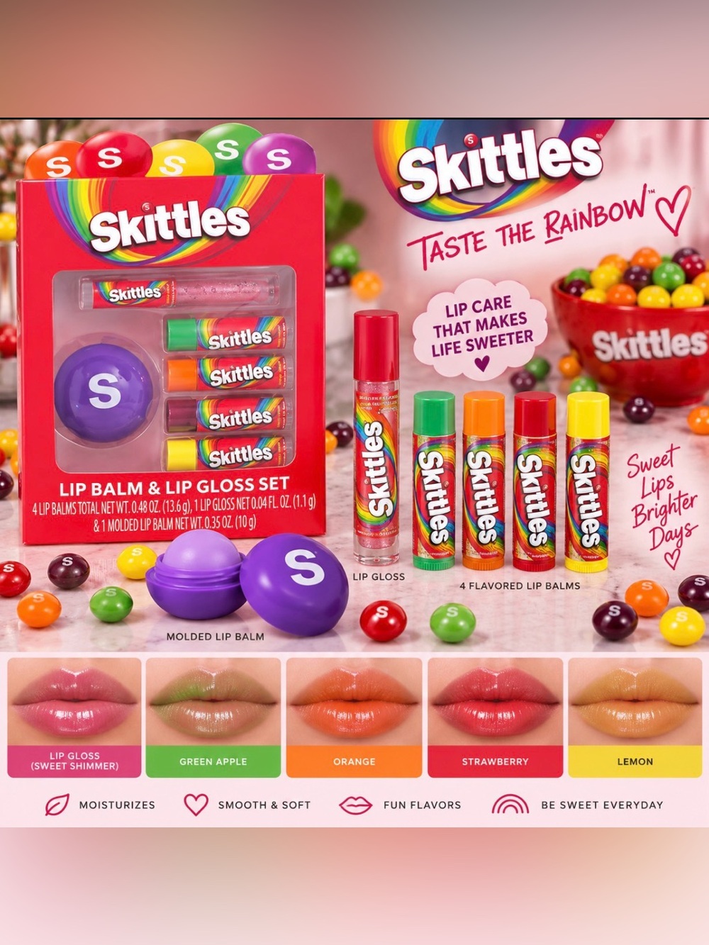 Taste the Rainbow - Lip Balm & Lip Gloss Set - Purple & Multi-Color